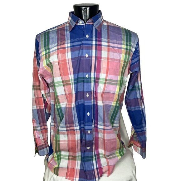 Stafford Men's Dress Shirt Easy Care Multicolor Pastels Plaid Size 17 34/35 - Picture 1 of 6